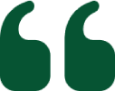 Green quotation marks symbol on a white background.